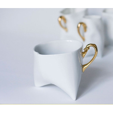 Coffee cup - unique coffee mug or tea cup white with gold, contemporary ceramic cup handmade by Endesign